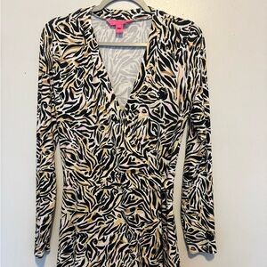 Lilly Pulitzer Black and Tan Animal Print Blouse